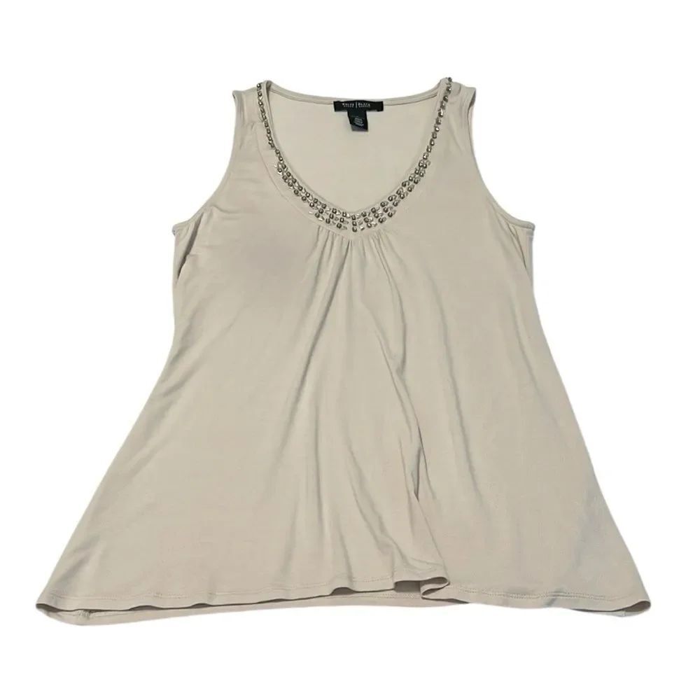 White House Black Market size small embellished cream tank top EUC